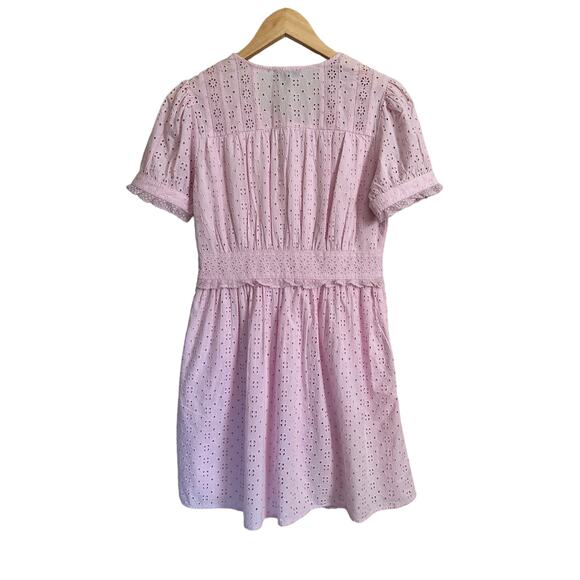 NEW J Crew Cotton Eyelet Button Front Pockets Short Sleeve Lavendar Dress Size 2 - Picture 6 of 7